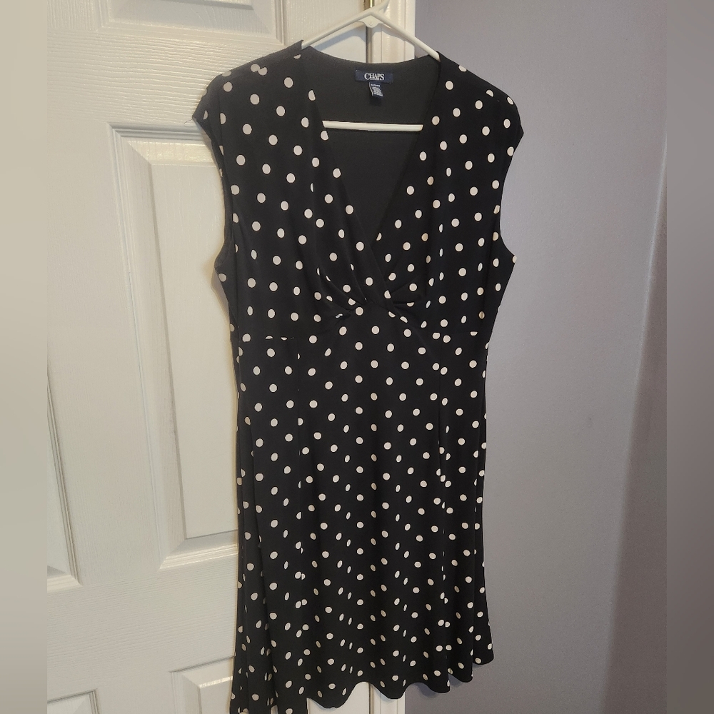 Chaps Black and White Polka Dot Dress